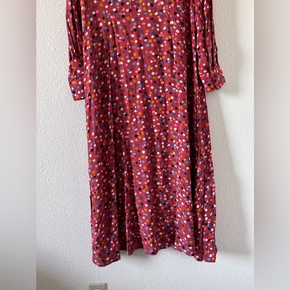 LOFT Women Maxi Dress 10 Burnt Orange Polkadots Front Button Long Sleeve Cottage - Picture 9 of 11